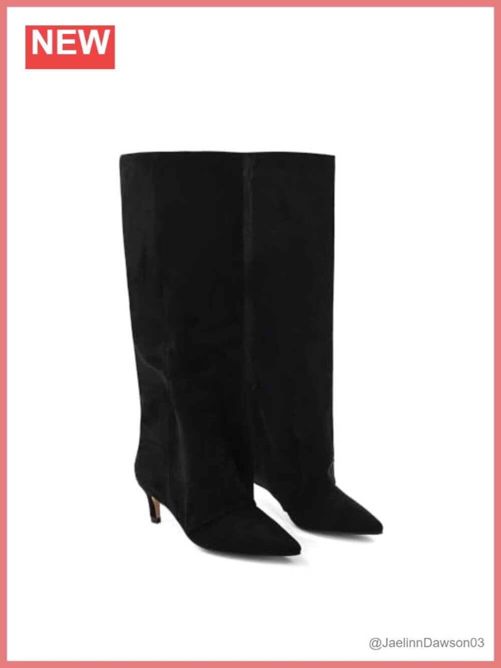 Women's Knee High Fold Over Kitten Heel Boots Faux Suede Pointed Toe Zip